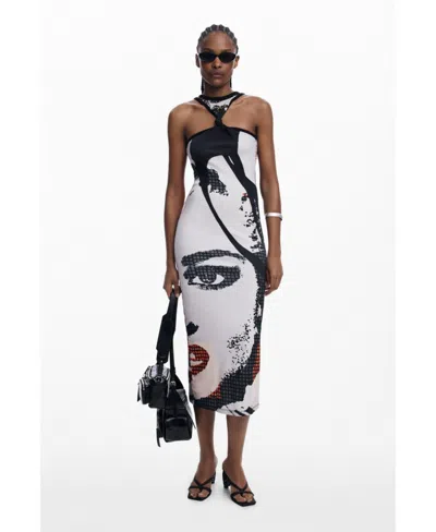 Desigual Women's Fitted Midi Dress Face In Black