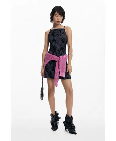 Desigual Women's Flocked Short Dress In Gray