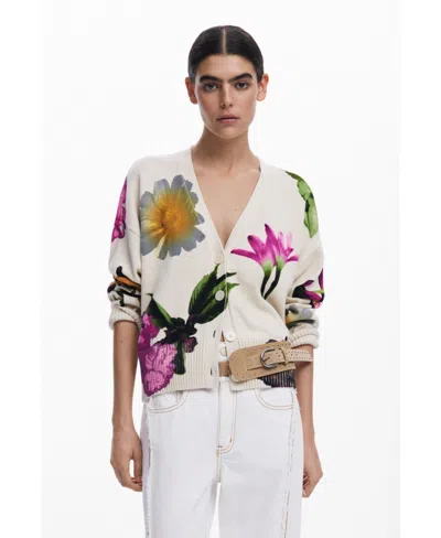 DESIGUAL WOMEN'S FLORAL PRINT CARDIGAN