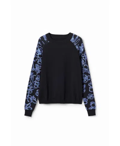 Desigual Women's Floral Print Sleeve Pullover In Black