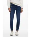 Desigual Floral Embroidered Slim Leg Jeans In Dark Blue