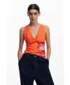Desigual Floral T-shirt In Orange
