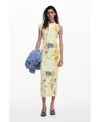Desigual Blurred Floral Midi Dress In Yellow