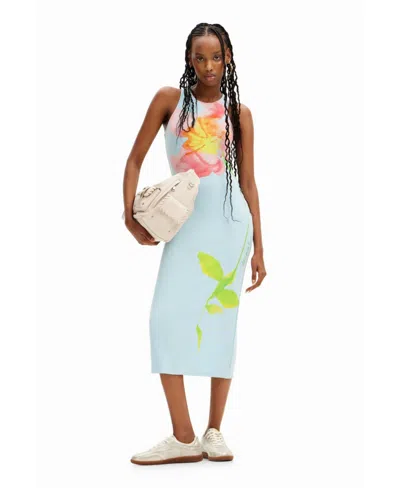 Desigual Women's Flower Midi Dress In Blue