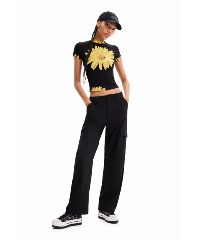 Desigual Women's Flowy Cargo Trousers In Black
