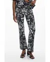 Desigual Geo Print Straight Leg Pants In Black