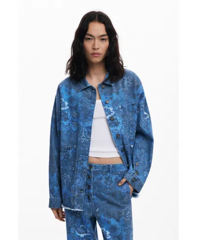 Desigual Women's Frayed Paisley Jacket In Blue