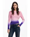 Desigual Pearls Ombré Crewneck Sweater In Pink