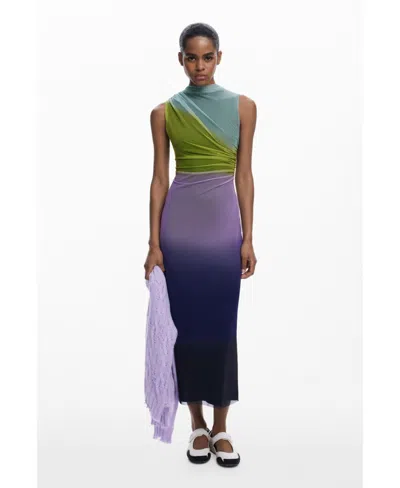 Desigual Women's Gradient Tulle Midi Dress In Multi
