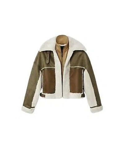 Pre-owned Desigual Women's Green Faux Leather Biker Jacket With Sheepskin Lining -