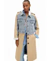 Desigual Hybrid Denim Trench Coat In Brown
