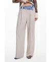 Desigual Mixed Media Wide Leg Pants In Neutral
