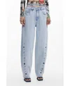 Desigual Barrel Leg Jeans In Blue