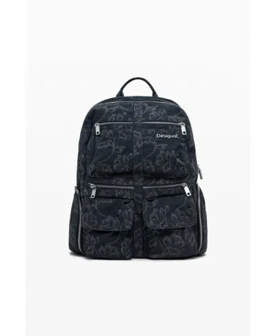 Desigual Women's Large Embroidered Denim Backpack In Black