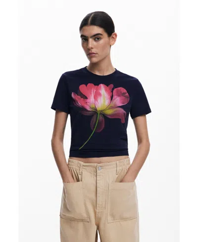 DESIGUAL WOMEN'S LARGE FLOWER T-SHIRT
