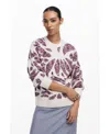 Desigual Leaf Print Sweater In Multi