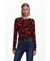 Desigual Floral Crewneck Sweater In Red