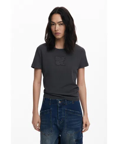 Desigual Women's Logo T-shirt With Rips In Black