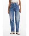 Desigual Carina Embroidered Straight Leg Jeans In Blue