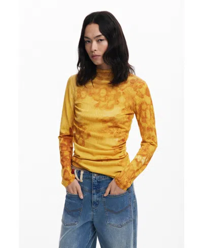 Desigual Women's Long Fine Watercolor Sweater In Yellow