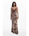 Desigual Cowl Neck Ribbed Maxi Dress In Brown