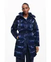 Desigual Long Iridescent Padded Coat In Blue