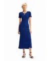 Desigual Long Mottled Ribbed Dress In Blue