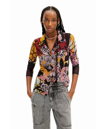 Desigual Women's Long-sleeved Shirt With Flowers.