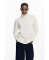 Desigual Laced Sleeve Turtleneck Sweater In White