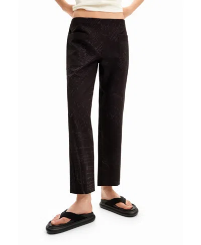 Desigual Women's Long Trousers With Text Print. In Black