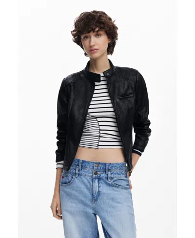 Desigual Women's Mandarin Collar Jacket In Black