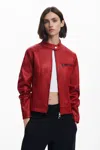 Desigual Faux Leather Moto Jacket In Red