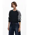 Desigual Swirl Raglan Sleeve Crewneck Sweater In Black