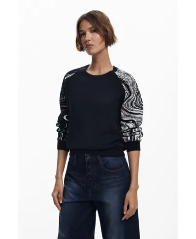 DESIGUAL WOMEN'S MARBLED SLEEVE SWEATER