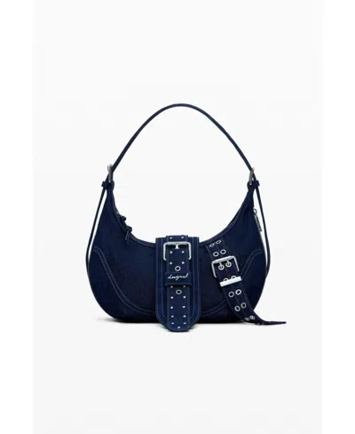 Desigual Women's Medium Denim Bag With Buckles In Blue