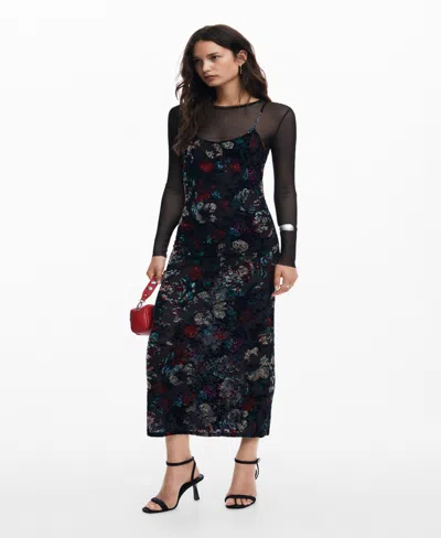 Desigual Women's Mesh Combo Dress In Black
