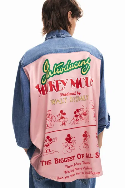 Desigual Long-sleeve Denim Shirt Mickey Mouse In Blue