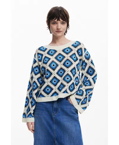 DESIGUAL WOMEN'S MULTICOLOR CROCHET SWEATER