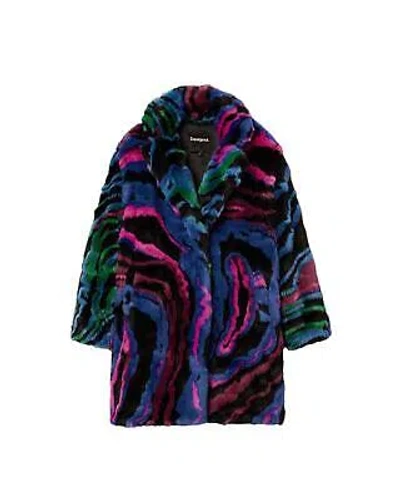 Pre-owned Desigual Women's Multicolor Faux Fur Coat - Coats - Black -size S