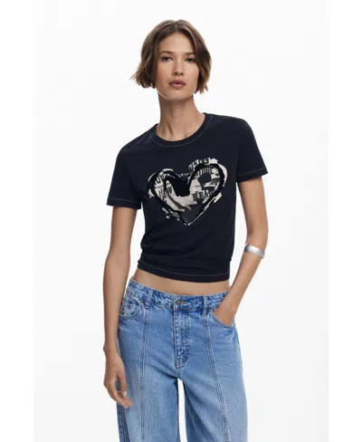 Desigual Women's Newspaper Heart T-shirt In Black