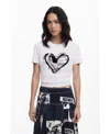 Desigual Heart Cotton Graphic T-shirt In White