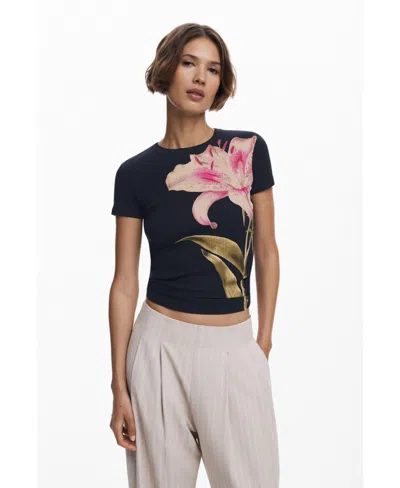 Desigual Women's Orchid Short-sleeve T-shirt In Black