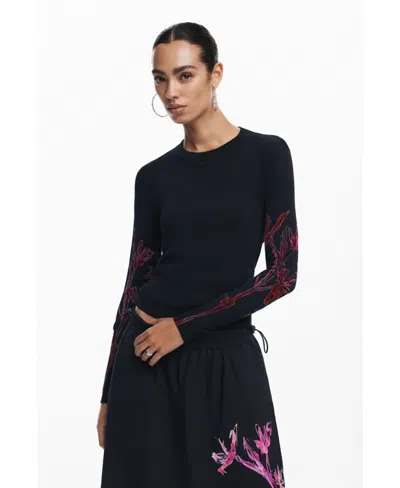 Desigual Women's Orchid Sleeve Sweater In Black