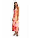 Desigual Out-of-focus Midi Slip Dress In Red