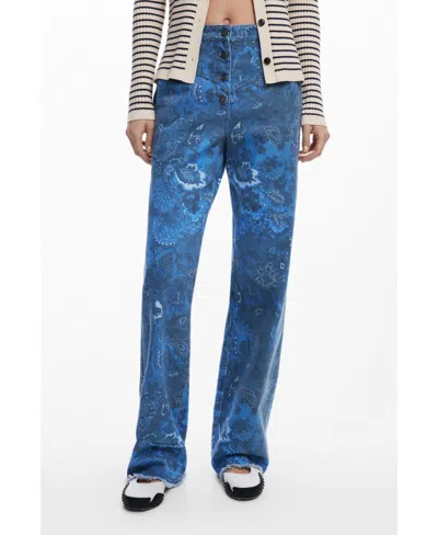 Desigual Women's Paisley Twill Trousers In Blue