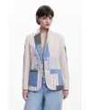 Desigual Patchwork Blazer In Neutral