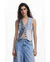 Desigual Patchwork Crop Denim Vest