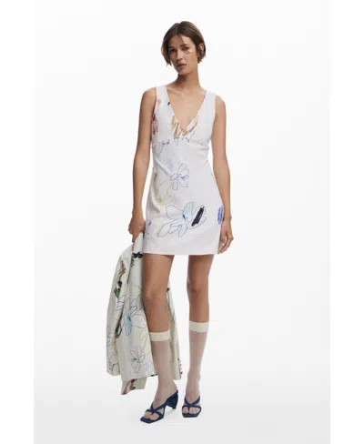 Desigual Women's Pinafore Dress With Strokes In Nude