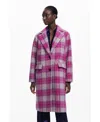 Desigual Cuadro Plaid Coat In Pink