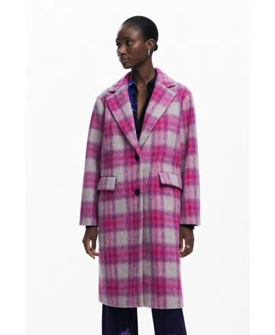 DESIGUAL WOMEN'S PINK TARTAN COAT